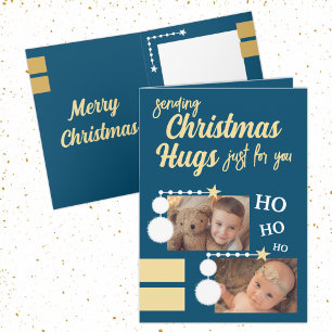Just for you Christmas hugs photos blue white Holiday Card