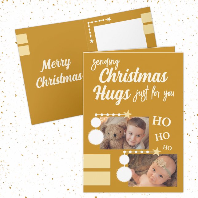 Just for you Christmas hugs photos gold white Holiday Card (Creator Uploaded)