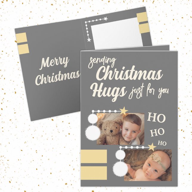 Just for you Christmas hugs photos grey white Holiday Card (Creator Uploaded)