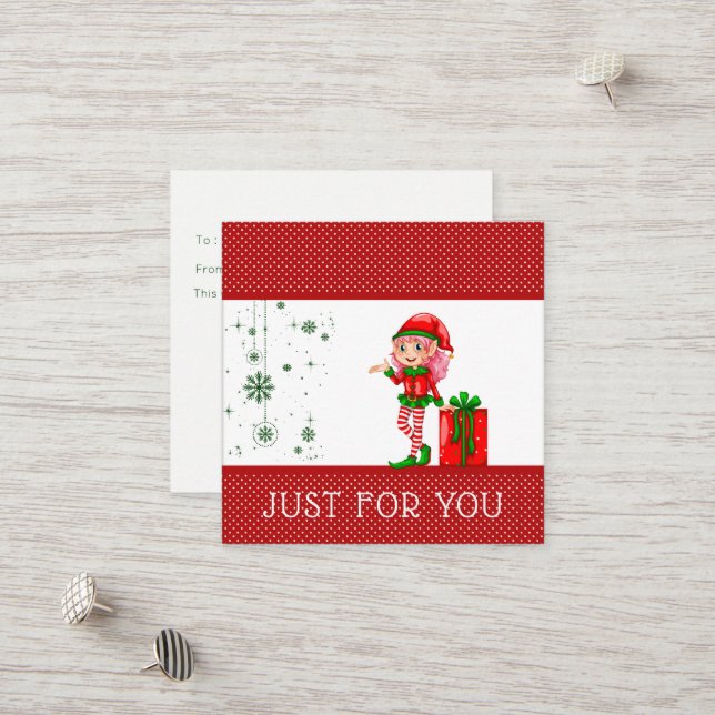 Just For You Elf Christmas Gift Card Certificate (Front/Back In Situ)