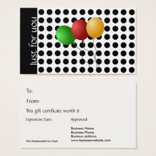 Just For You Gift Card Black and White Polka Dots