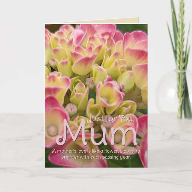 Just for you, Mum Hydrangea flower Card (Front)