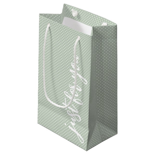 Just for You Sage Green Polka Dot Small Gift Bag (Front Angled)