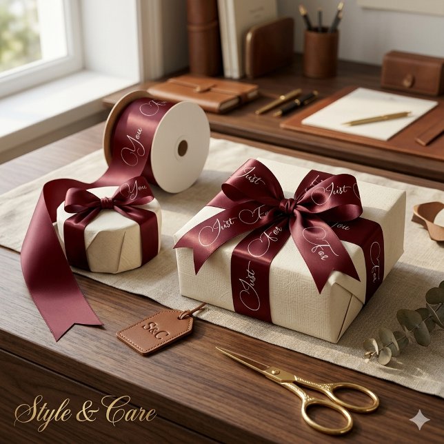 Just For You Stylish Script Maroon Satin Ribbon (Just For You Stylish Script Maroon Satin Ribbon)