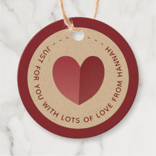 Just For You With Love Folded Heart on Kraft Tag