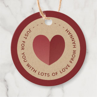 Just For You With Love Folded Heart on Kraft Tag