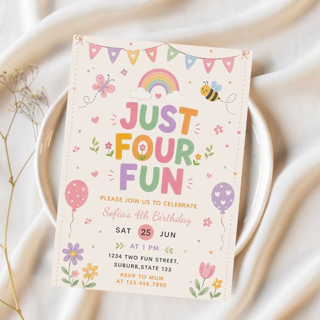 Just Four Fun Birthday Party Invitation (Creator Uploaded)