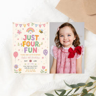 Just Four Fun Birthday Party Photo Invitation