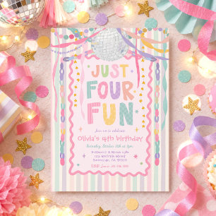 Just Four Fun Whimsical Girl 4th Birthday Party Invitation
