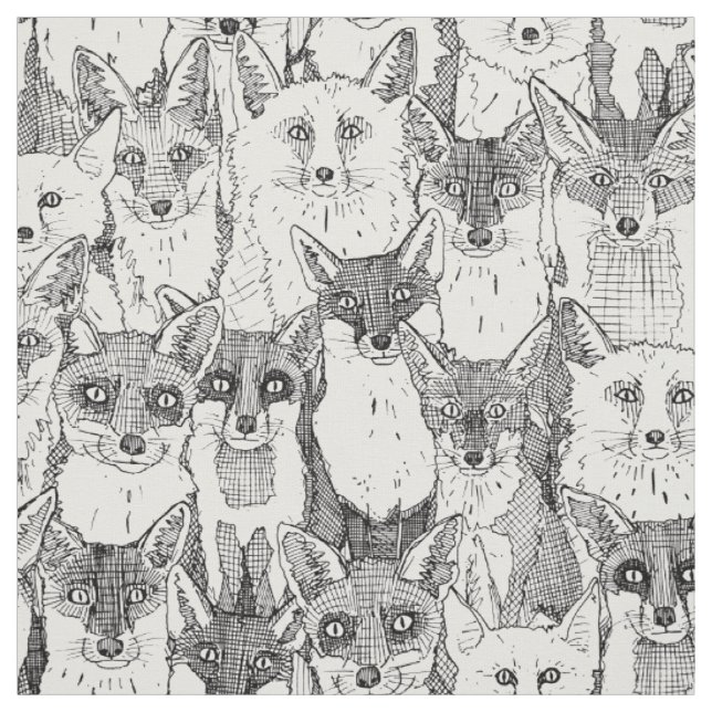 just foxes black soft white fabric (Swatch)