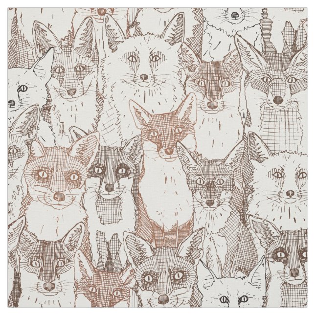 just foxes browns soft white fabric (Swatch)