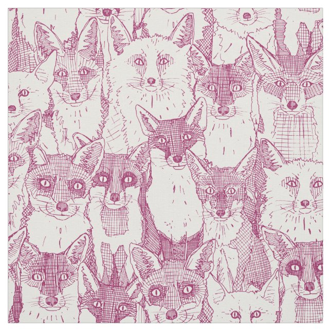 just foxes cherry pink soft white fabric (Swatch)