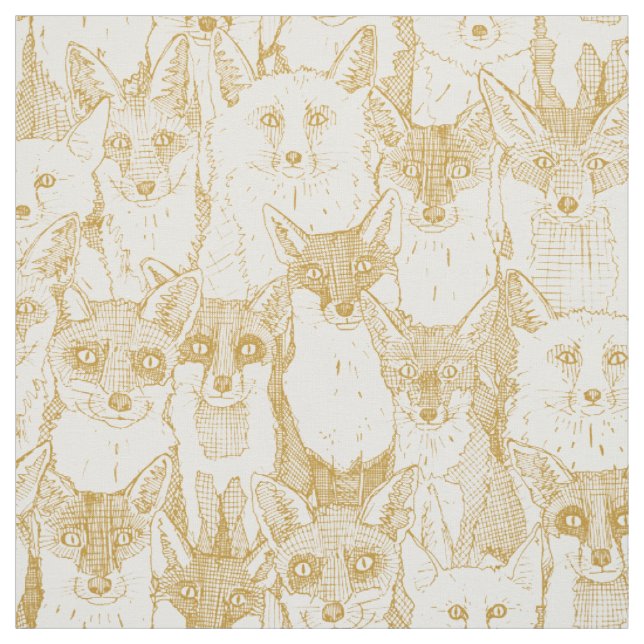 just foxes mustard soft white fabric (Swatch)