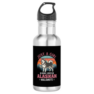 Just Girl Alaskan Malamute Dog Retro Sunset Mounta 532 Ml Water Bottle