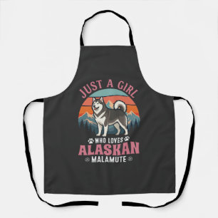 Just Girl Alaskan Malamute Dog Retro Sunset Mounta Apron