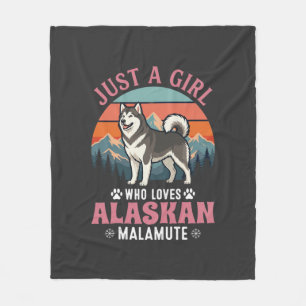 Just Girl Alaskan Malamute Dog Retro Sunset Mounta Fleece Blanket