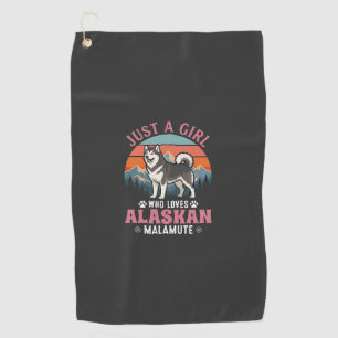 Just Girl Alaskan Malamute Dog Retro Sunset Mounta Golf Towel