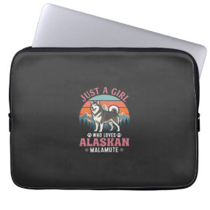 Just Girl Alaskan Malamute Dog Retro Sunset Mounta Laptop Sleeve