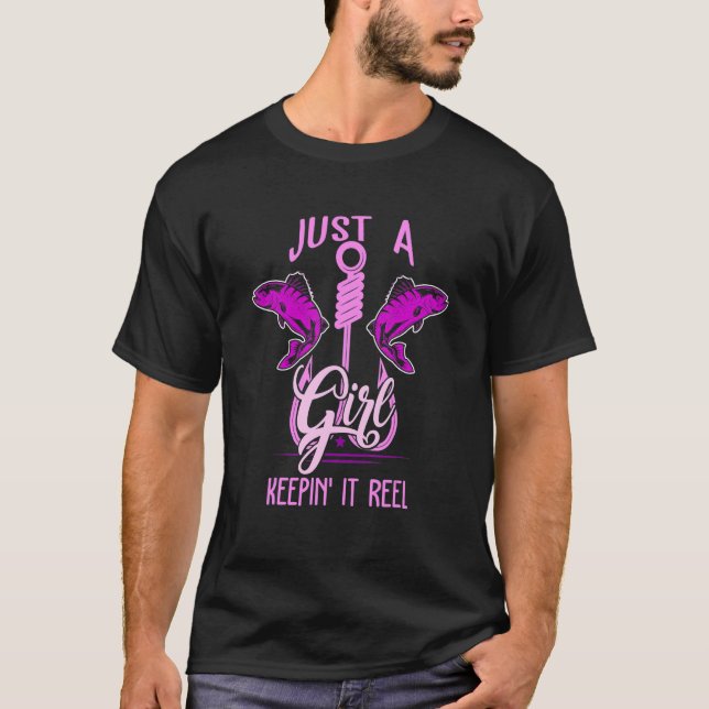Just Girl Cute Fishing Keeping It Reel Womens Purp T-Shirt (Front)