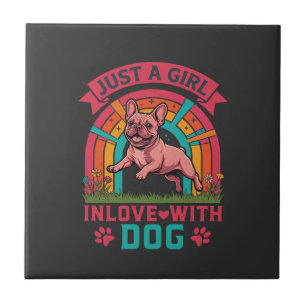 Just Girl Inlove Dog French Bulldog Rainbow Paws Ceramic Tile