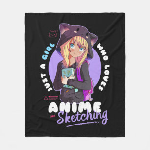 Just Girl Loves Anime Sketching Ramen Manga Otaku  Fleece Blanket