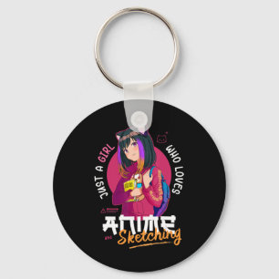 Just Girl Loves Anime Sketching Ramen Manga Otaku Key Ring