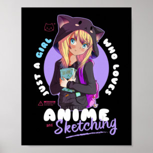Just Girl Loves Anime Sketching Ramen Manga Otaku Poster