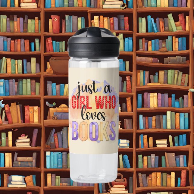 just girl loves books word art  water bottle (Creator Uploaded)