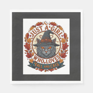 Just Girl Who Loves Cats Halloween Witch Fall Leav Napkin