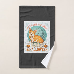 Just Girl Who Loves Corgi Halloween Pumpkins Bats_ Hand Towel