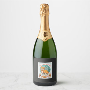 Just Girl Who Loves Corgi Halloween Pumpkins Bats_ Sparkling Wine Label
