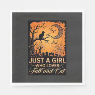 Just Girl Who Loves Fall Cat Halloween Moon_1 Napkin