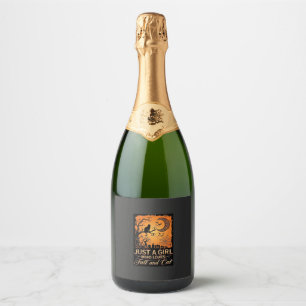 Just Girl Who Loves Fall Cat Halloween Moon_1 Sparkling Wine Label