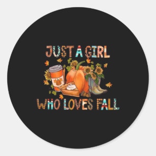 Just Girl Who Loves Fall Watercolor Autumn Season Classic Round Sticker
