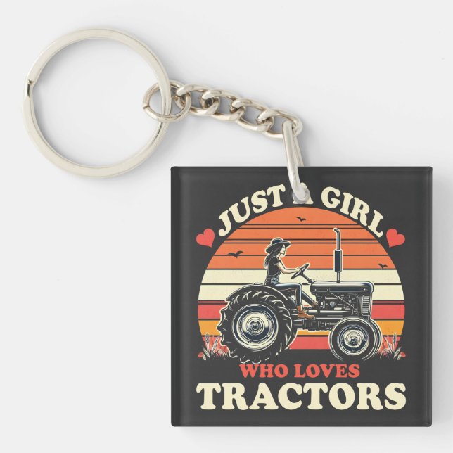 Just Girl Who Loves Tractors Tractor Lover Vintage Key Ring (Front)