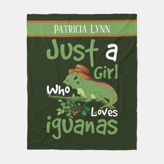 just girls loves iguana add name fleece blanket (Front)