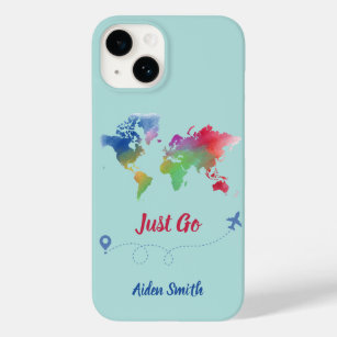 Just Go Watercolor World Map Case-Mate iPhone 14 Case