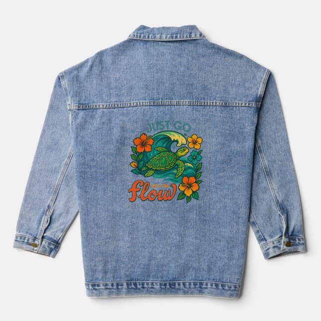 Just Go with the Flow Turtle Denim Jacket (Back)
