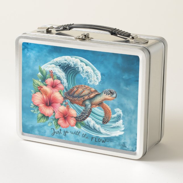 Just Go With The Flow Turtle Metal Lunch Box (Front)