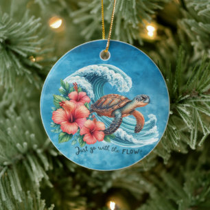 Just Go With the Flow — Turtle Style Ceramic Ornament