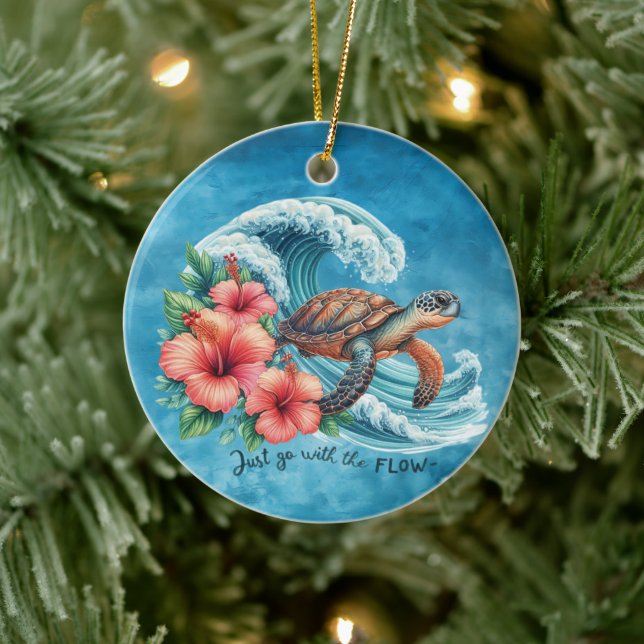 Just Go With the Flow — Turtle Style Ceramic Ornament (Tree)
