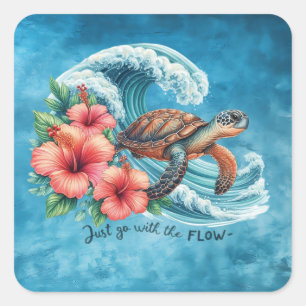 Just Go With the Flow — Turtle Style Square Sticker