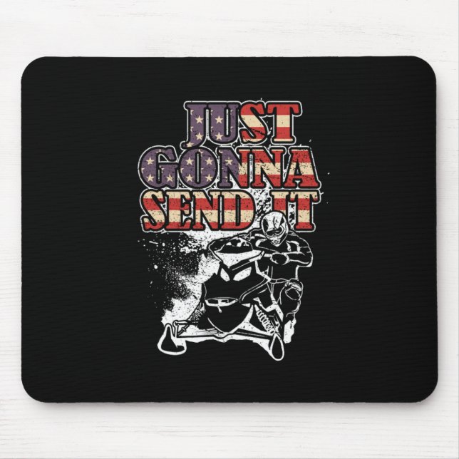 Just Gonna Send It Patriotic USA Flag Snowmobile Mouse Pad (Front)