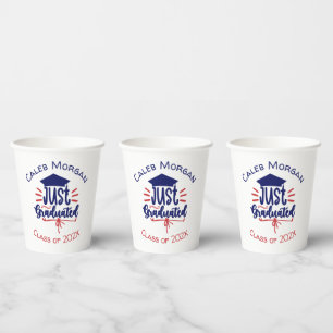 Just Graduated Red & Blue Personalised  Paper Cups