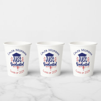 Just Graduated Red & Blue Personalised Paper Cups
