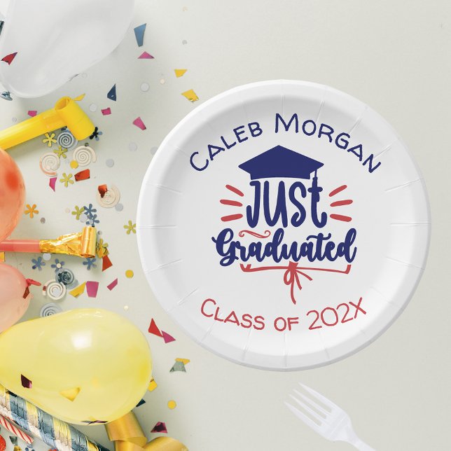 Just Graduated Red & Blue Personalised  Paper Plate (Creator Uploaded)