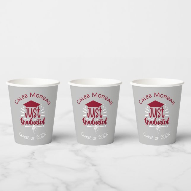 Just Graduated Red & White Personalised  Paper Cups (Multi)