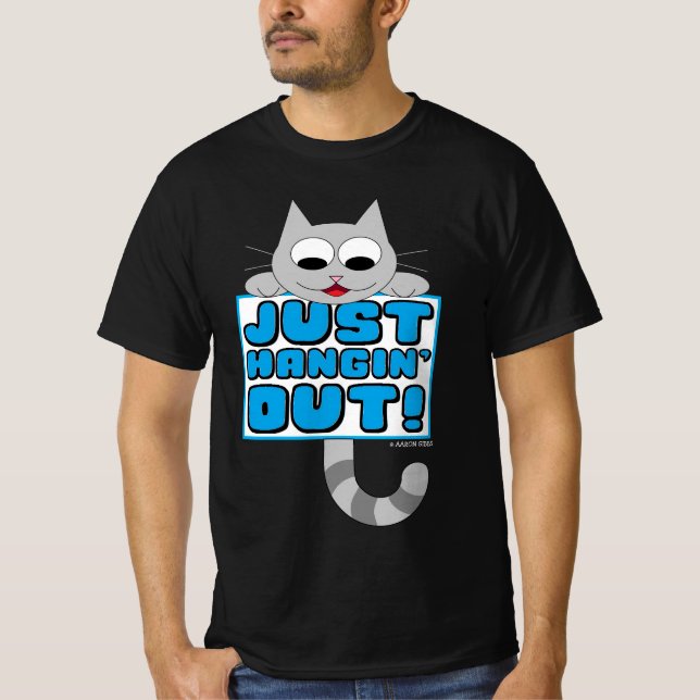 JUST HANGIN' OUT! Cute Cartoon Cat T-Shirt (Front)