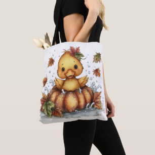 Just hanging around, Fall Duck Playing In Pumpkin Tote Bag