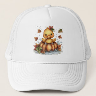 Just hanging around, Fall Duck Playing In Pumpkin Trucker Hat